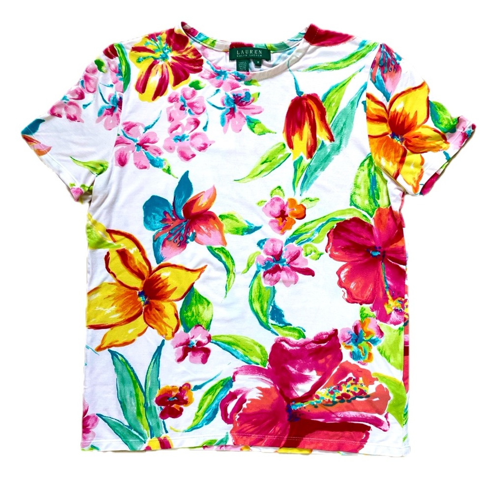 Lauren Ralph Lauren Vibrant Floral Crew Tee Size M EUC
